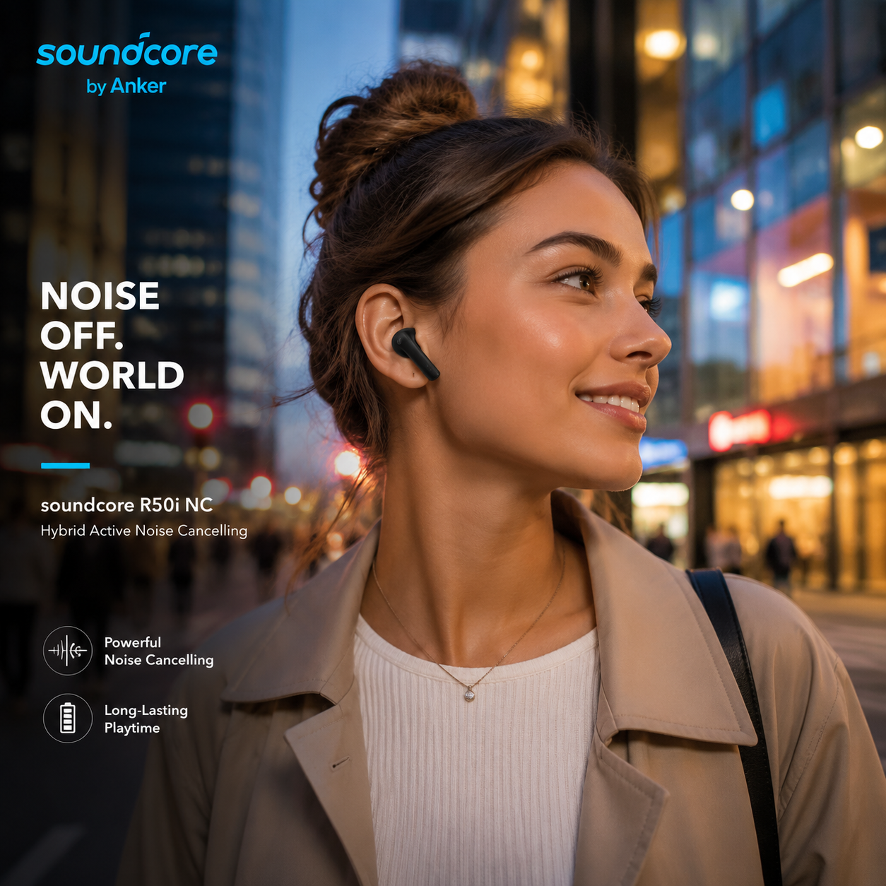 استفاده از ایربادز انکر Soundcore R50i NC هنگام گوش دادن به موسیقی